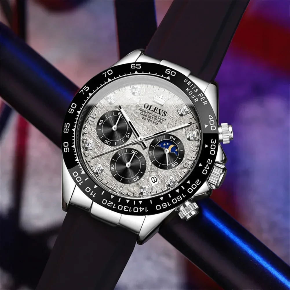 OLEVS Luxus Herrenuhren Mondphase Chronograph Herrenuhr Original Quarz Armbanduhr Wasserdicht Leuchtende Uhr für Herren Uhr