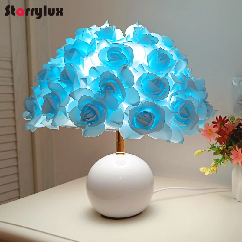 Creative Ceramic Umbrella Rose LED Table Lamp - Nordic Bedside Decor, Warm White Light, Gift Idea