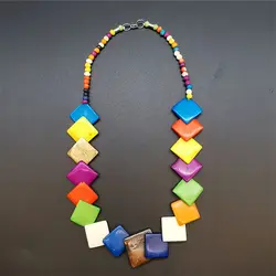Tibetan Ethnic Necklace Colorful Yak Bone Multi Squares Necklaces TNL206