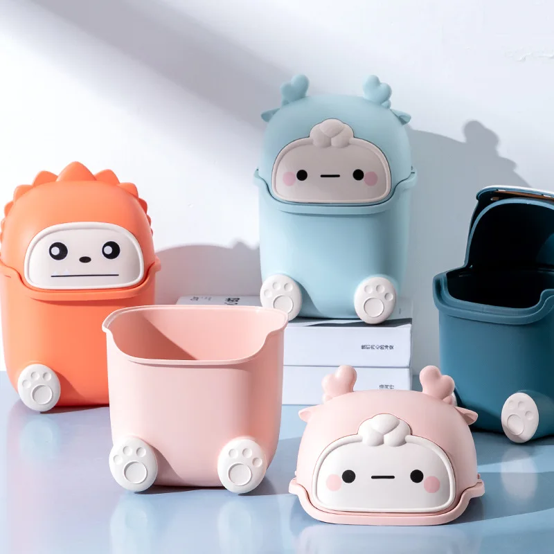 New Ins Trash Can Organizer Ins Desktop with Lid Kawaii Cute Trash Bin Storage Box Girl Pen Holder Storage Bucket with Flip Top