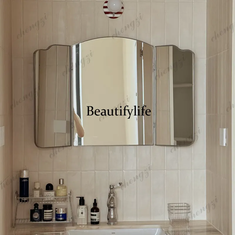 French tri-fold mirror retro wall-mounted toilet bathroom, desktop desktop folding vanity mirror wall decorative mirror