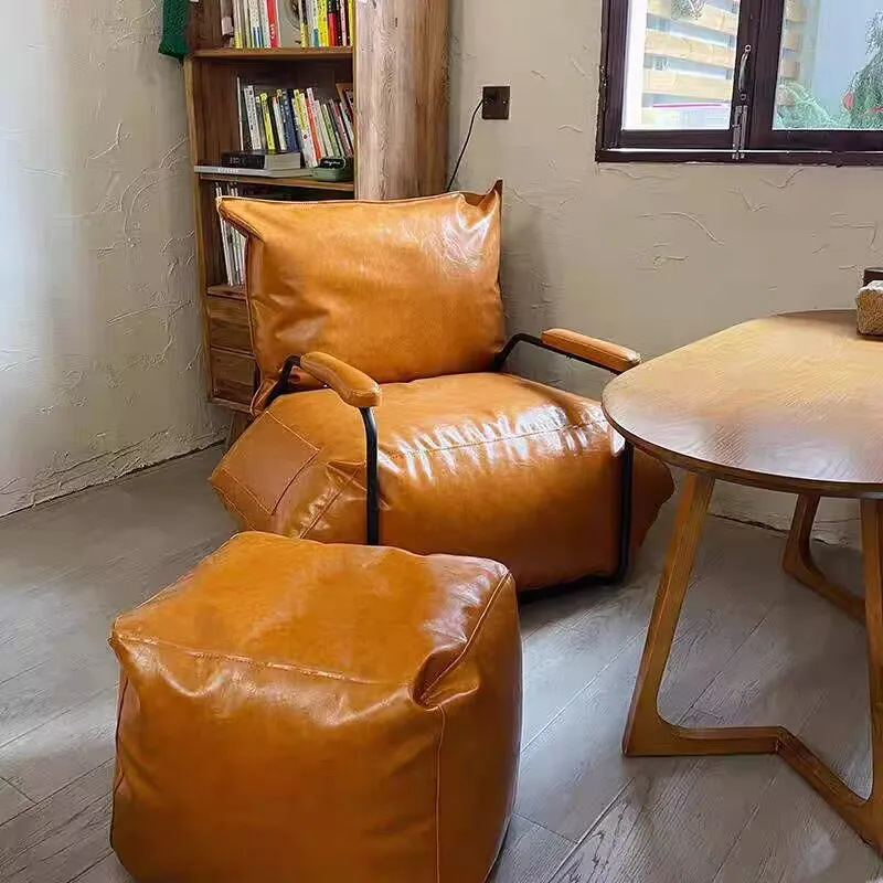 Living Room Sofa Chair Nordic Leisure Lazy Sofa Oil Wax Pu Leather Single Tatami Armchair Leather lounge chair Coffee shop chair