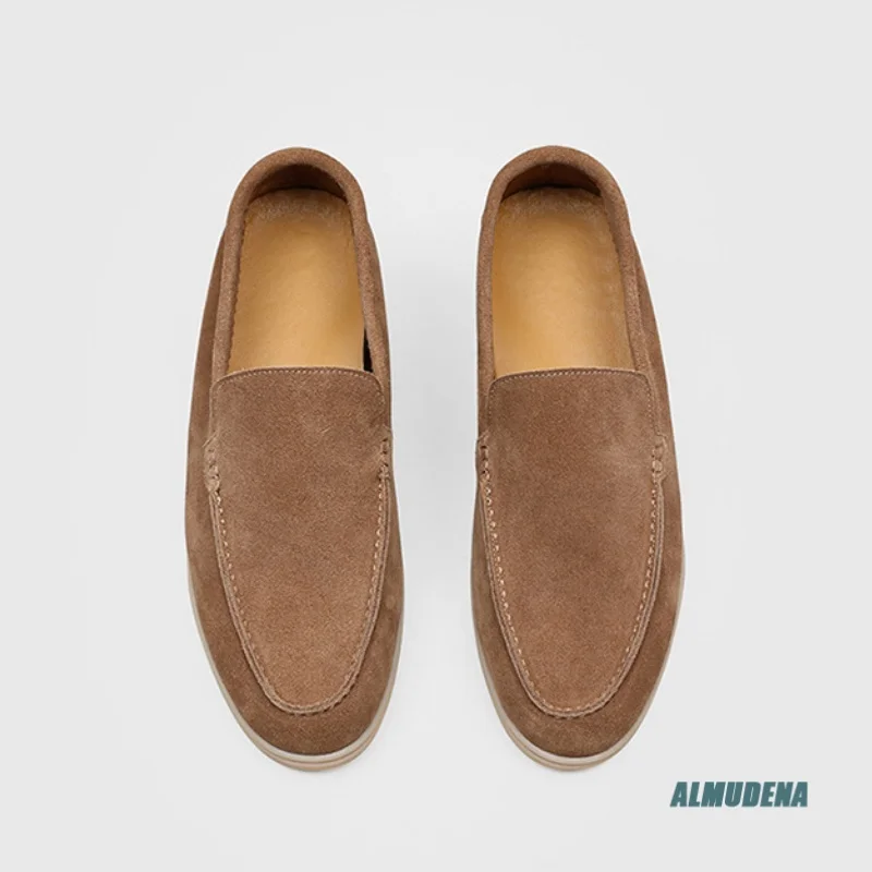 Suede Casual Loafers Round Toe Slip-On Flat Sole Men's Streetwear Urban Outdoor Minimalist Fashion Comfortable Daily Work Shoes