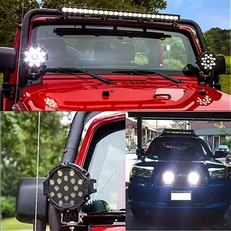 2pcs 7 Inch 51W 5100LUMEN LED Work Light, Black Circular S-beam Light, Suitable for Jeep, Truck, SUV, ATV, UTV