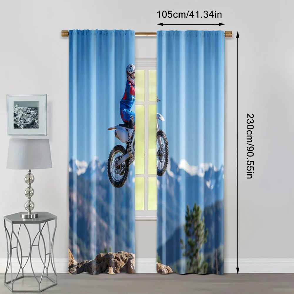 2pcs, Creative Curtains Motocross Bike Style Stunt Machine Washable Polyester (without rod) Stuff Clearance Perfect for Bedroom, 4