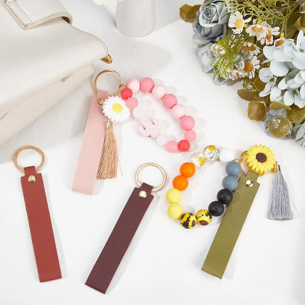 26Pcs Laser Leather Keychains with Iron Key Rings