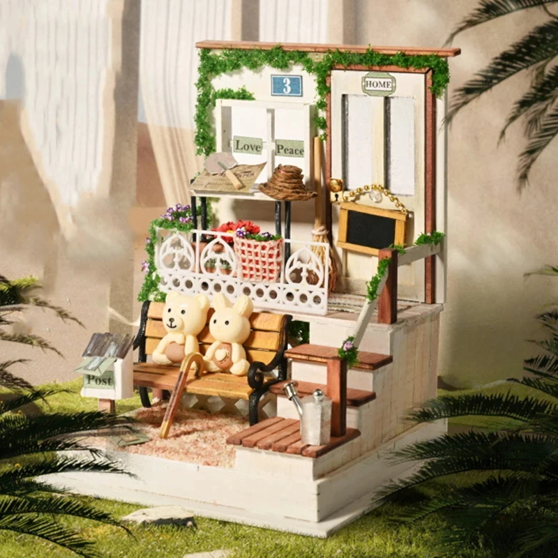 

OUZEY Miniature Wooden Dollhouse Model Kits Bedroom Furniture Assembled DIY Doll Houses for Kids Birthday Gift Ideas