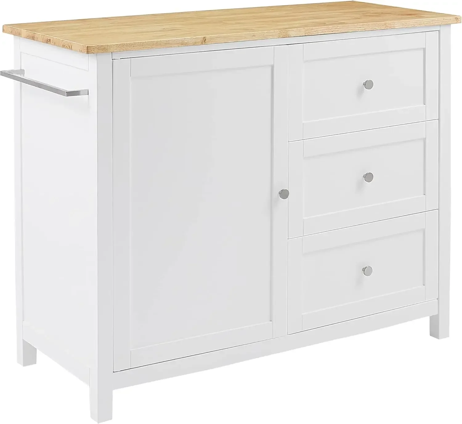 Soren Kitchen Cart with Natural Wood Top, White