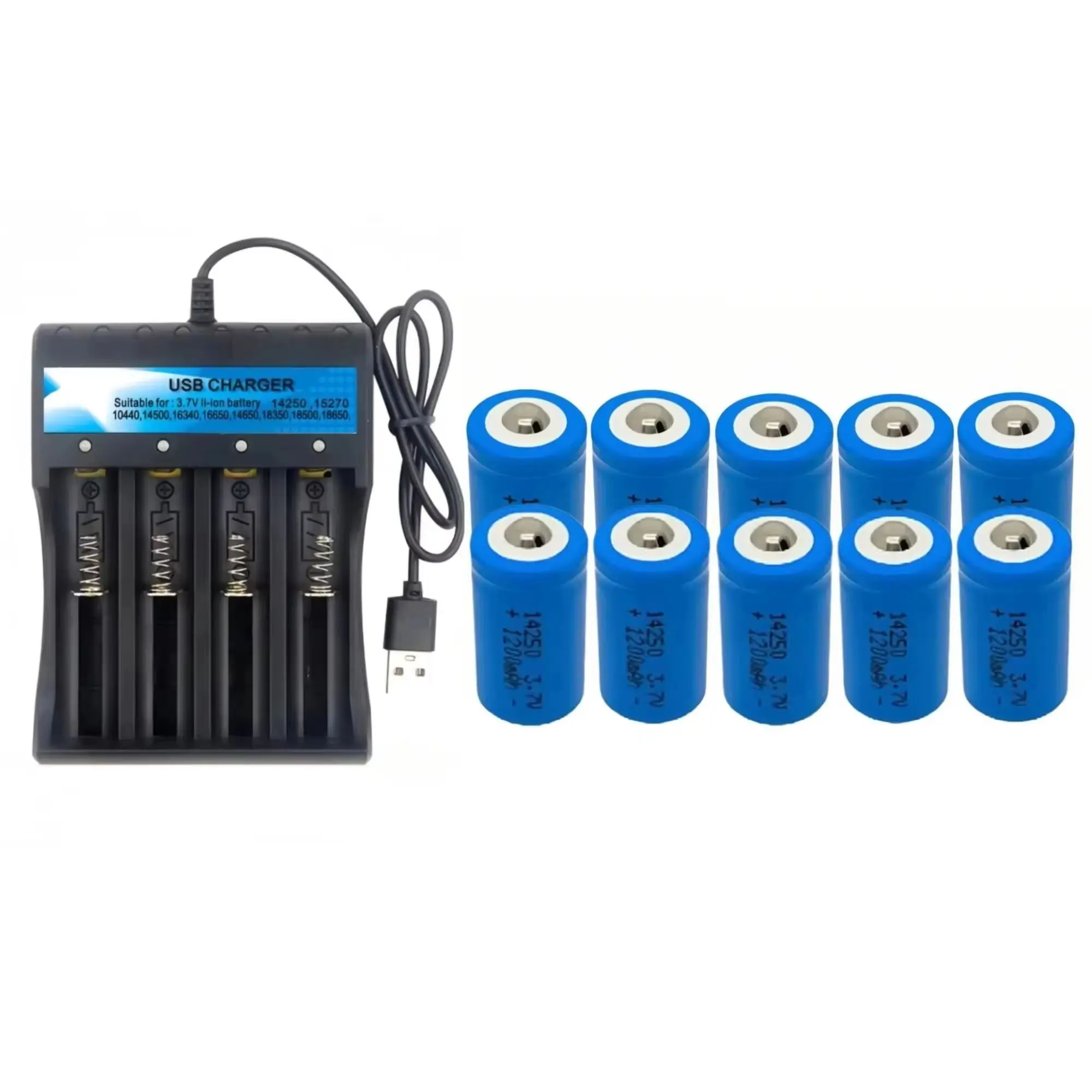 10 шт., быстрая зарядка 14250, 3,7 В, 1200 мАч, литиевая батарея 1, USB-зарядное устройство размера 2AA для вейп-устройств, аварийное освещение, дымовая сигнализация