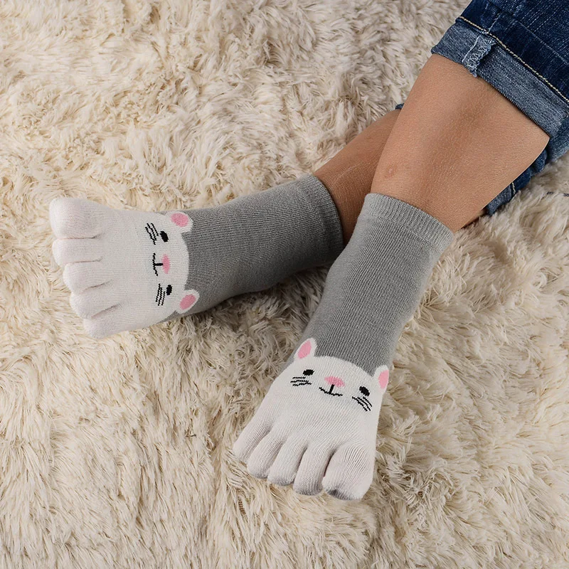 5 pares de meias de cinco dedos para crianças de 3 a 7 anos de idade, algodão puro, respirável, engraçado, animais, desenhos animados, para bebê,