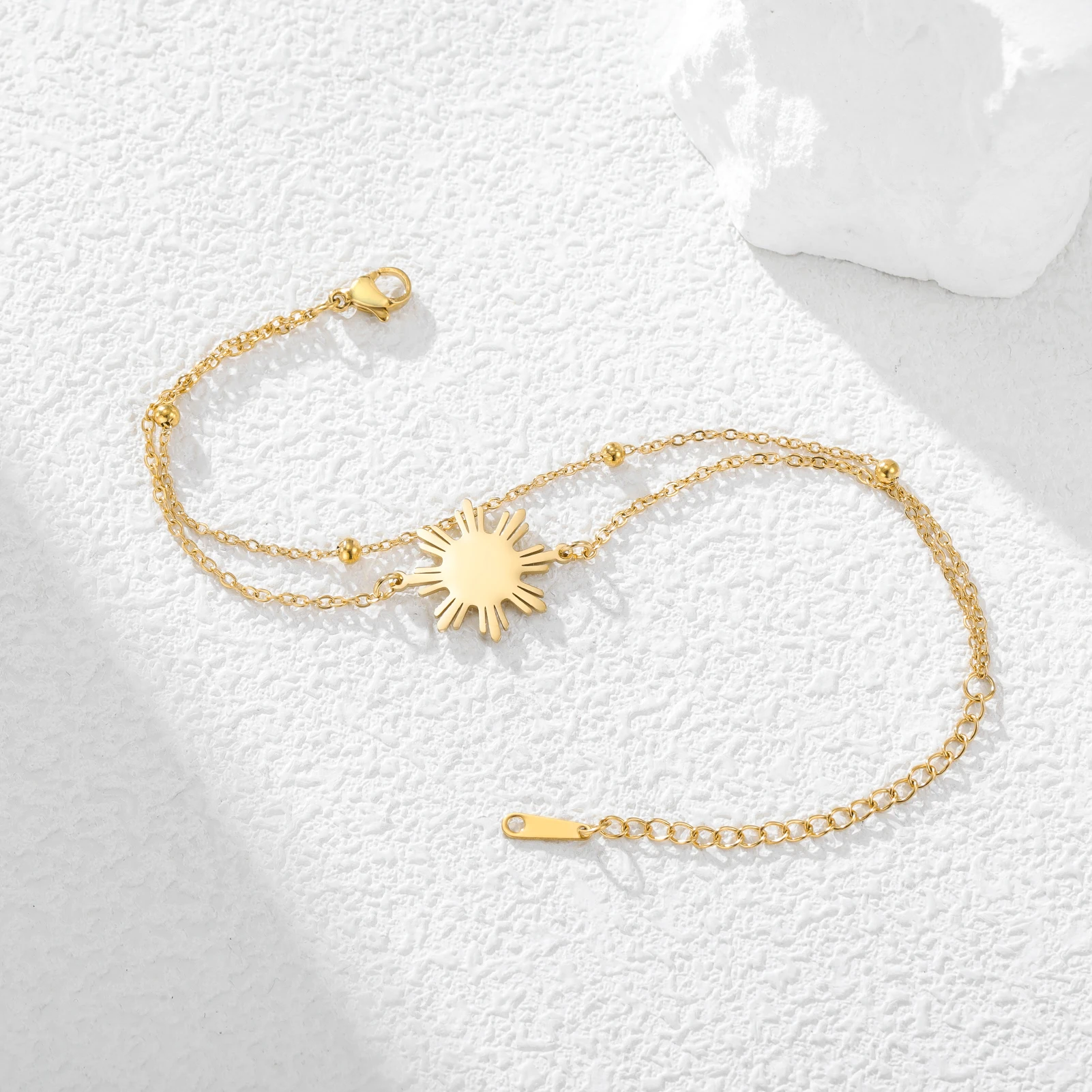 CoolTime Philippine Sun Anhänger mit Doppelketten Damenarmband Exquisiter goldfarbener Sonnenstrahl-Charm Schmuck Geschenk – Detail 13