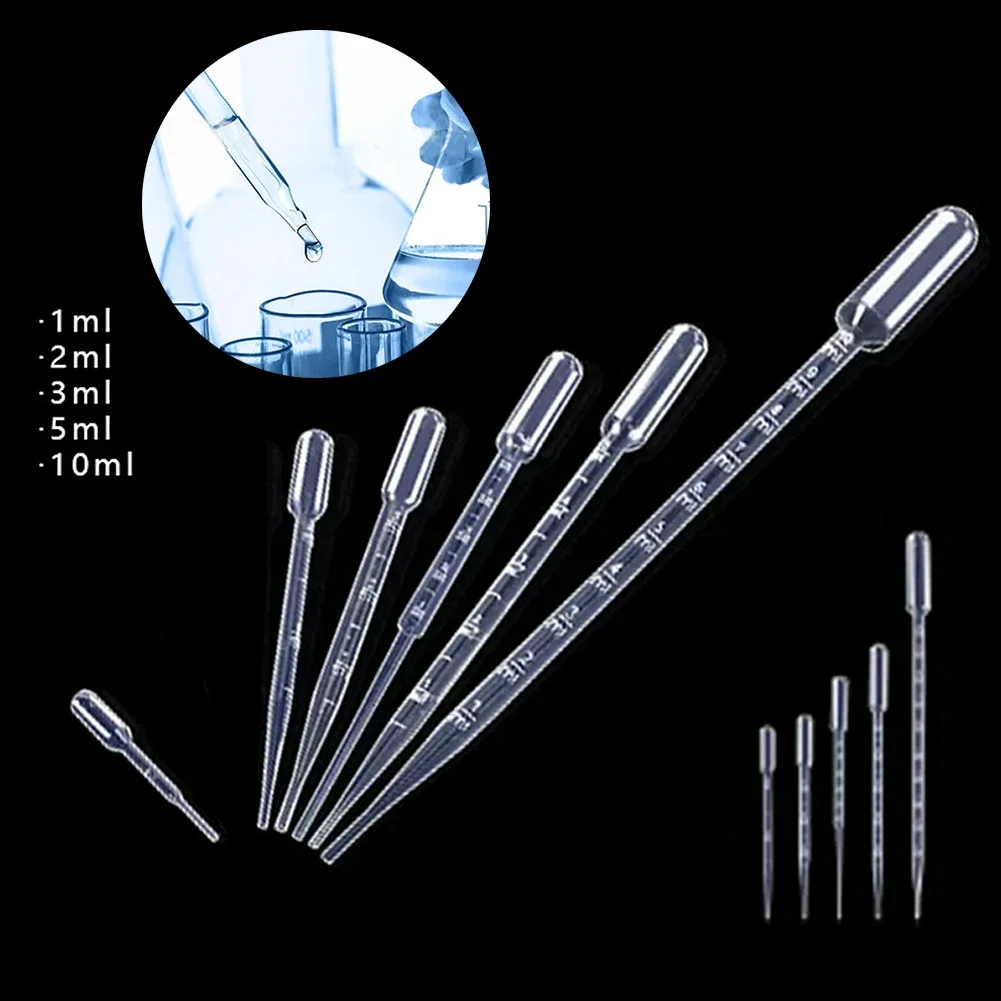 100Pcs Laboratory Pipette 1/2/3/5/10mL Plastic Disposable Graduated Pipette Container Liquid Dropper Equipment Straw Supplies