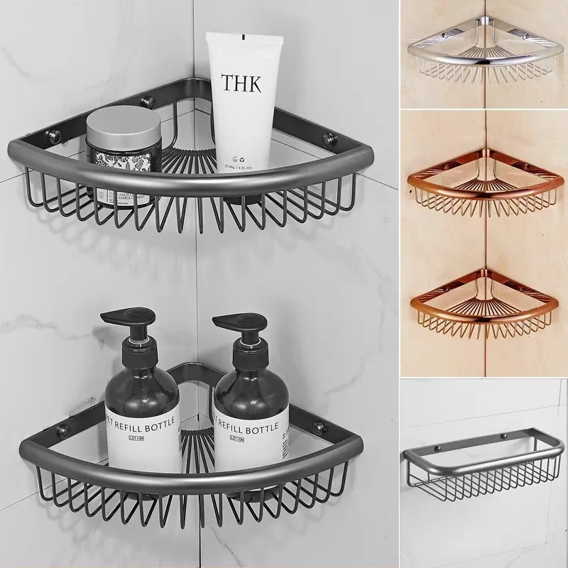 

Tuqiu Rose Gold Bathroom Shelf Wall Mounted Gold Corner Shelf Brass Bath Shower Shelf Bath Shampoo Holder Gray Corner shelf