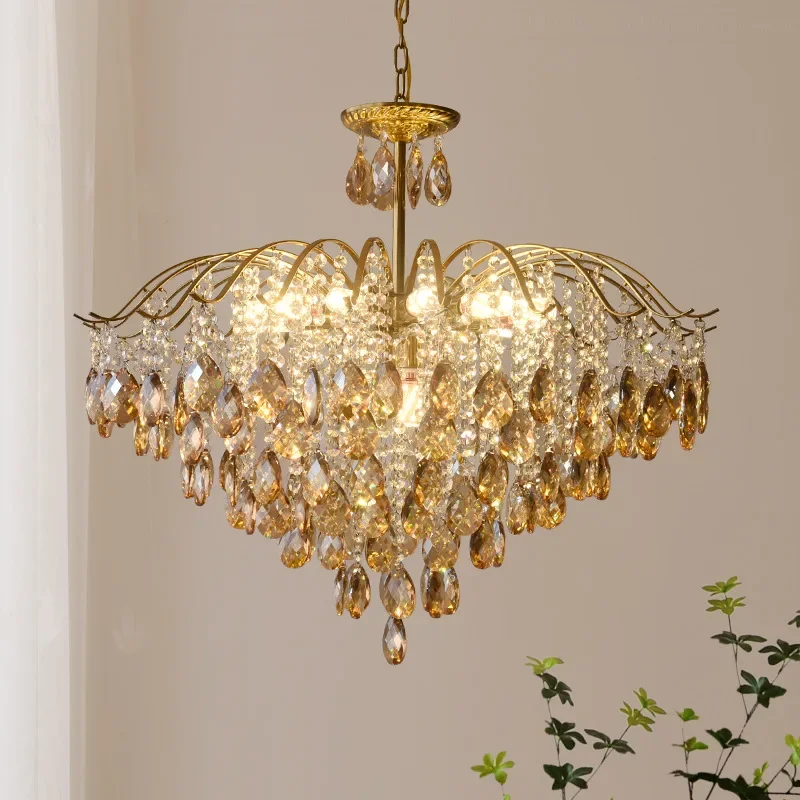 

European crystal led chandelier with adjustable pendant chain up to 50cm for indoor lighting in living rooms and bedroom