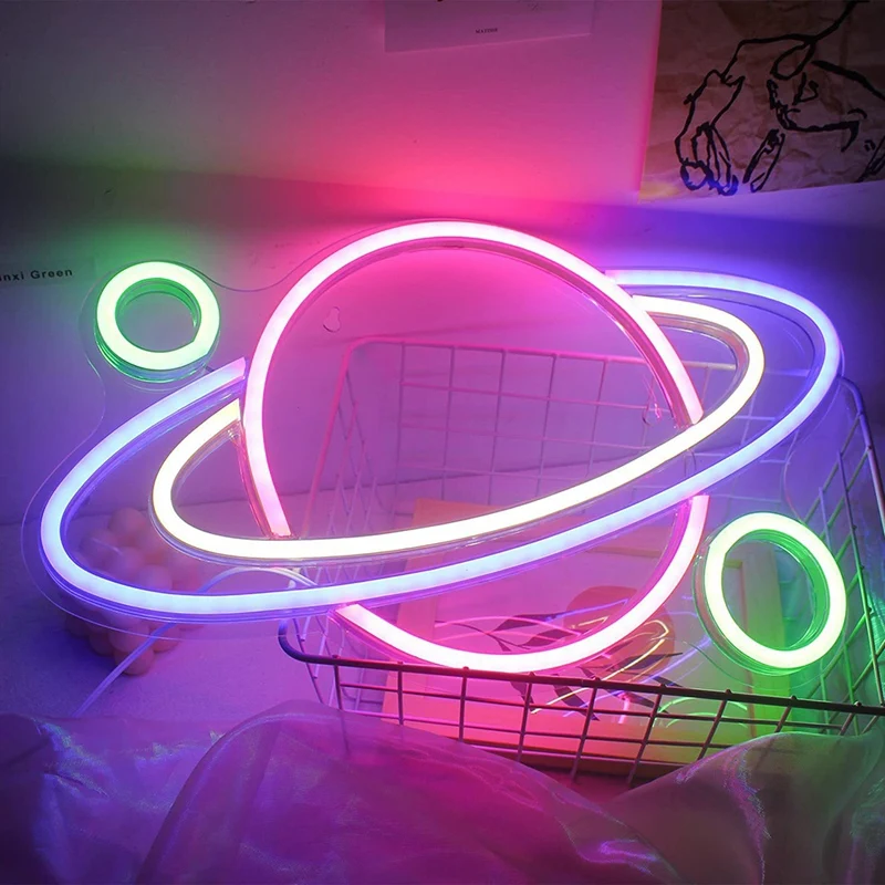 Planet LED Lights Neon Light Sign Bedroom Decor Neon Sign Night Lamp For Rooms Wall Art Bar Party USB