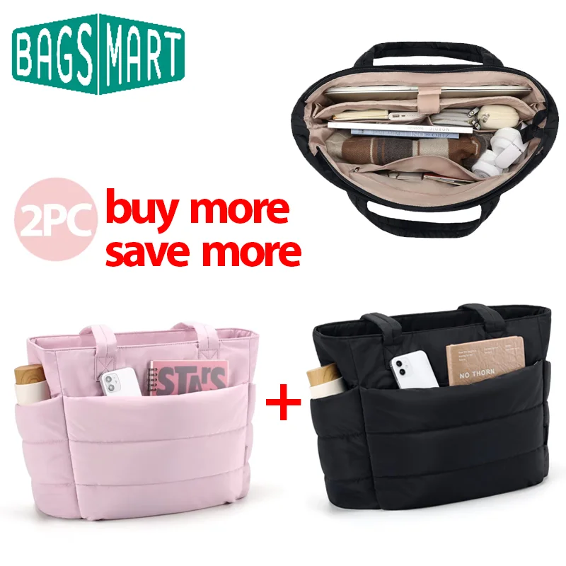 

BAGSMART Woman Tote Bag University Bag With Compartments Waterproof Lightweight Puffy Shoulder Handbag for Travel Work School