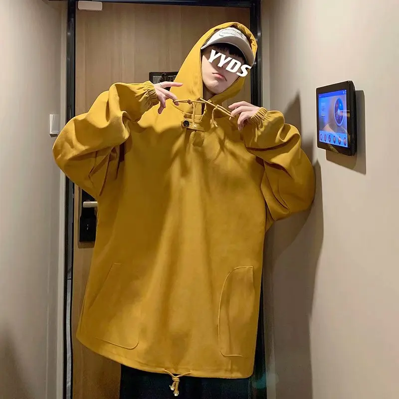 Hoodies Men Pure Color Ulzzang College All-match S-3XL Baggy Autumn Streetwear Clothes Cool Simple Hooded Fashion Male Handsome