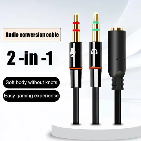 Divisor conversor de áudio de microfone de fone de ouvido para computador 3.5mm fêmea para 2 duplo 3.5mm macho fone de ouvido microfone áudio y divisor