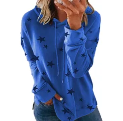 Amazoncross-border European and American clothing tops autumn and winter new star printed loose hooded sweatshirt for wome