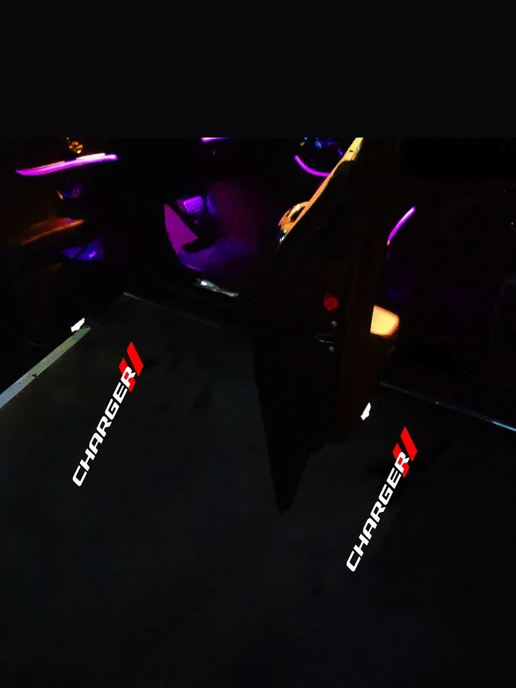 2 szt. LED HD projektory logo na drzwi samochodu, lampki powitalne z efektem cienia, do Dodge Charger, 12V, dekoracja wnętrza. — 2