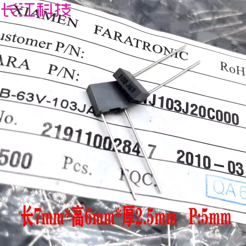 CL23B Xiamen Farah 0.01uf 10nf 103 63v 100v Copper Pin Thin Film Capacitor C24 P5