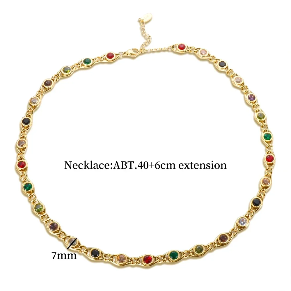 Fashion Luxury Jewelry Set Crystal Gemstone Bracelet Jewelry Women Colorful CZ Diamond Necklace