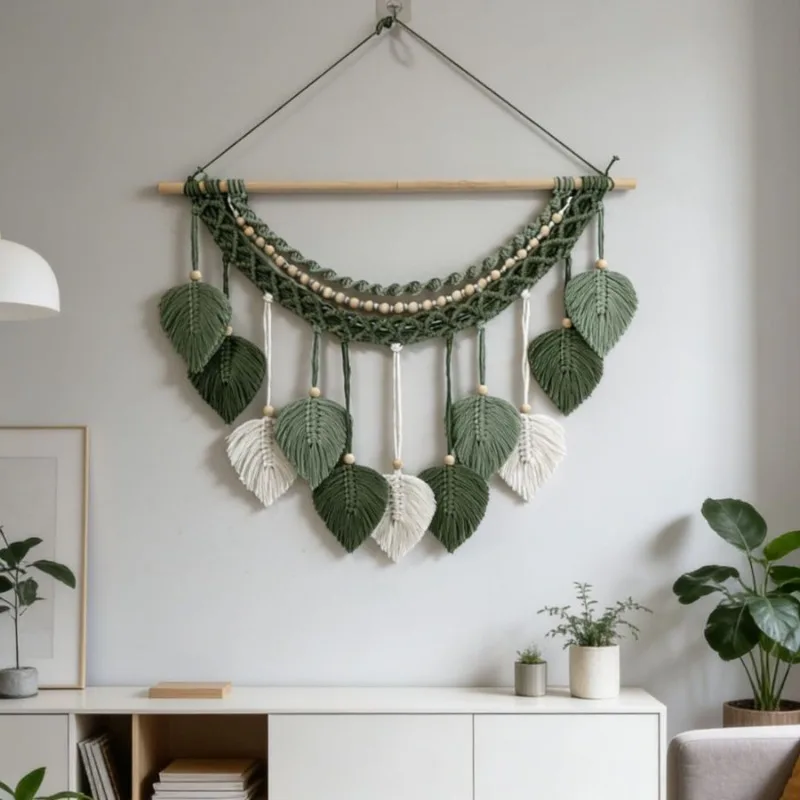 New Bohemian hand-woven leaves cotton thread leaves antique home wall decoration