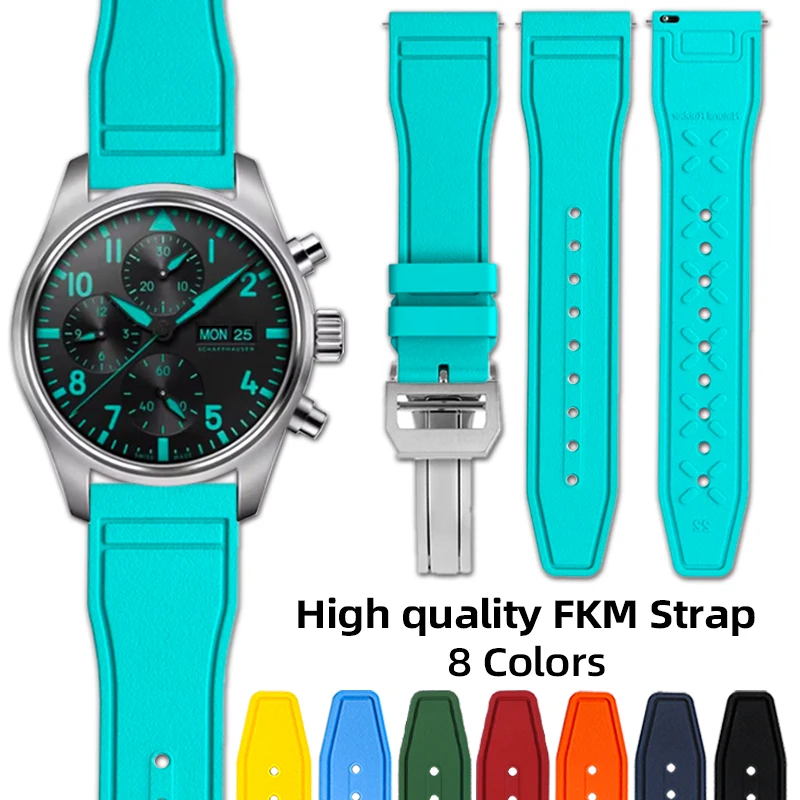 High-quality Fluorine Rubber Straps for IWC Pilot's Watch Band AMG Mark 18 P7 Portofino Quick-Release Watch Chain 20mm 21mm 22mm
