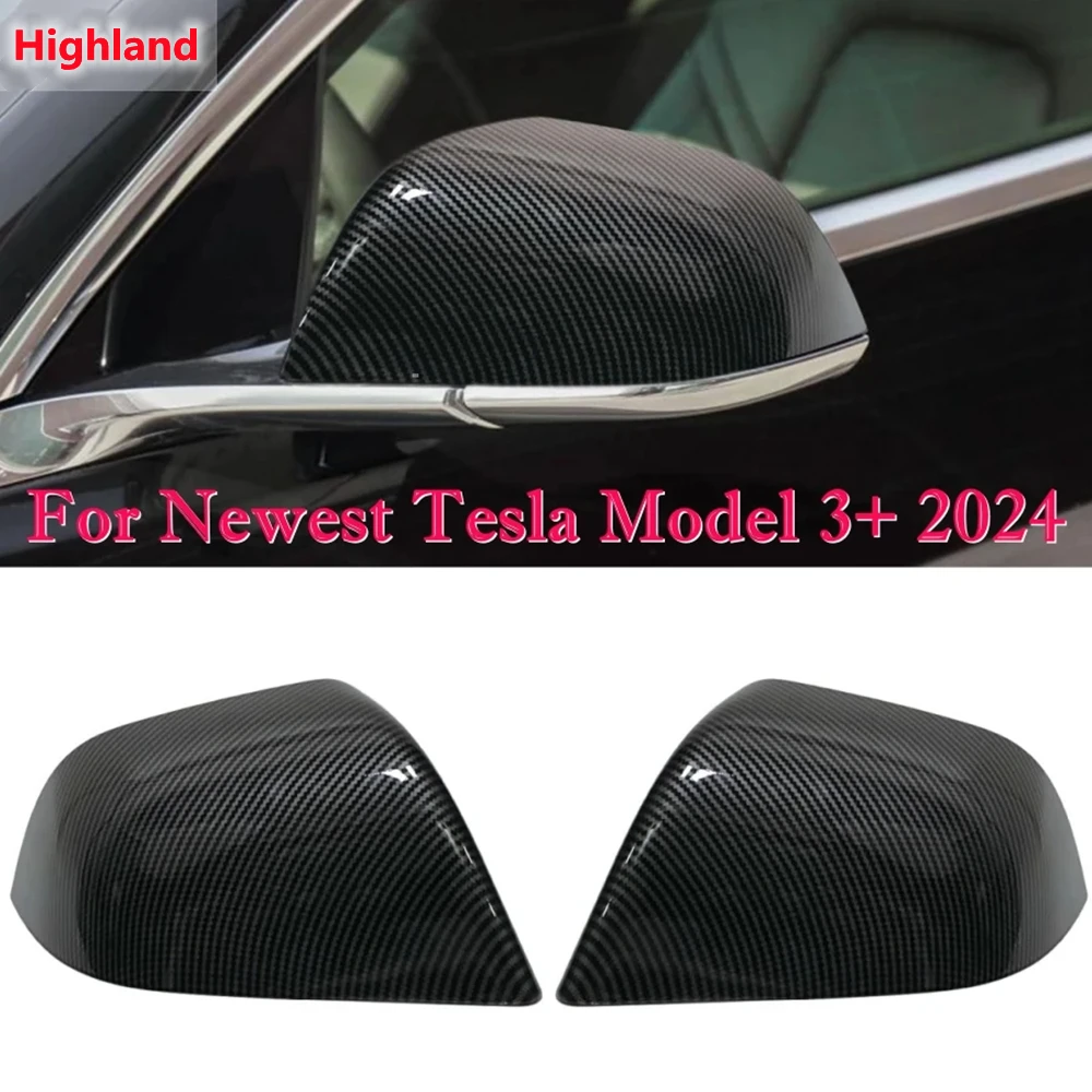 

​2PCS Side Mirror Covers For Newest Tesla Model 3+ 2024 Highland Passenger & Drive Side ABS Carbon Fiber Rearviews Mirrors Caps