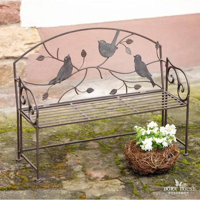 

American country vintage wrought iron small flower pot chair balcony park chair garden shop window photography decoration