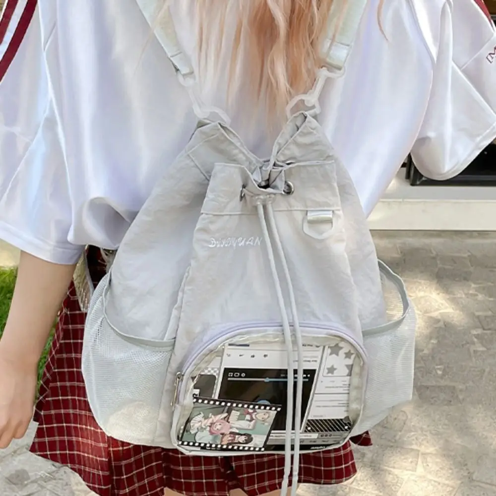 Knapsack Transparent Nylon Drawstring Backpack Lightweight Badge Display Casual Ita Backpack Sweet Harajuku Y2k Schoolbag Travel