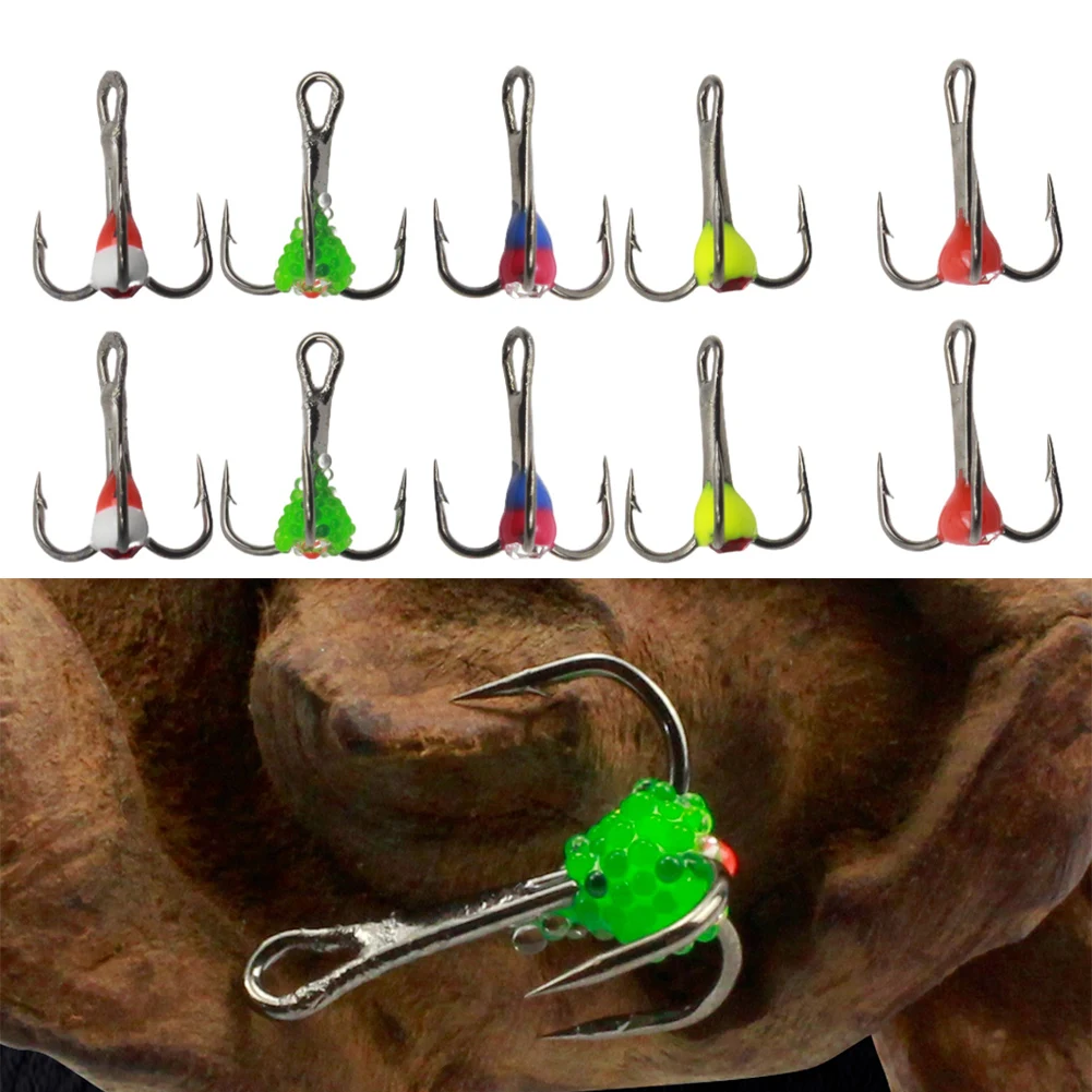 

10pcs Stainless Steel Winter Ice Fishing Hooks - Three-Jaw Anchor Hooks For Sinking Lures Multiple Colors Randomly Sent