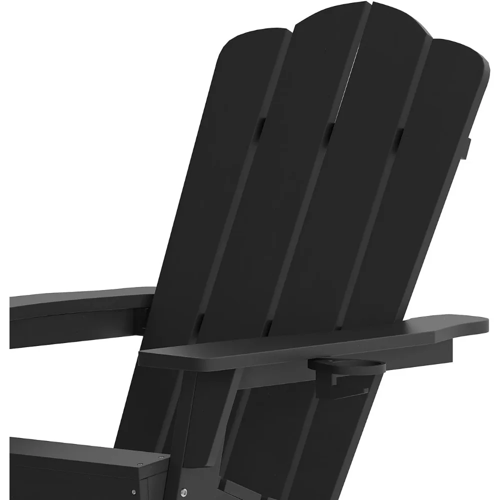 Halifax Adirondack Rocking Chair with Cup Holder, Weather Resistant Poly Resin Adirondack Rocking Chair, Black