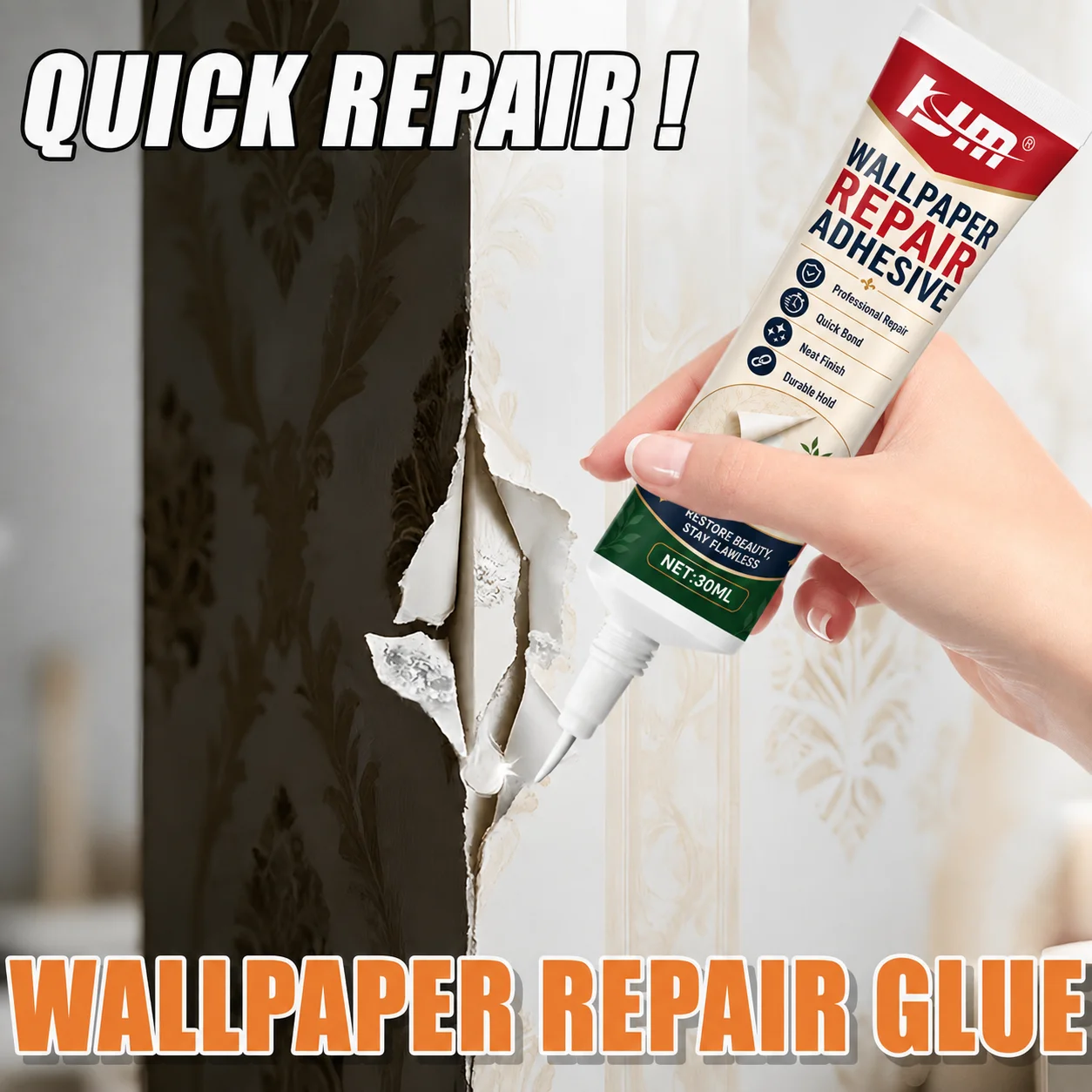 KJM Wallpaper Repair Glue Adhesive For Wallpaper Edge Curling Crack Peeling Fix Strong Bond Quick Repair DIY Home Tool