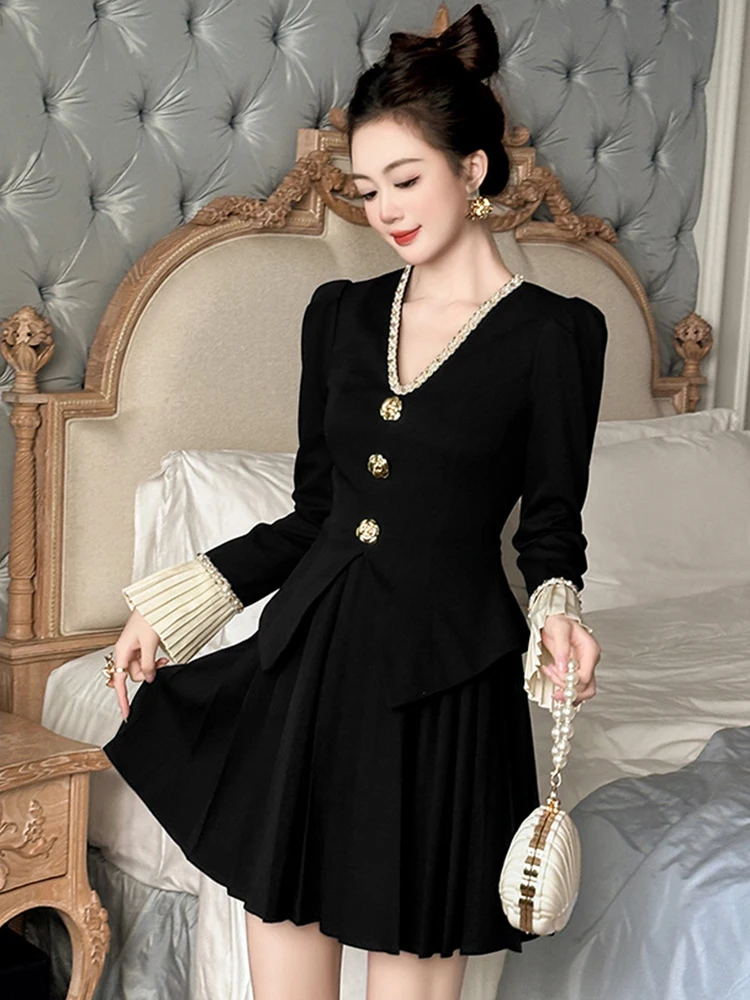 

Женская одежда, элегантное модное искусственное платье из двух предметов, французское милое однобортное короткое платье для вечеринки, уличное платье, женское весеннее платье