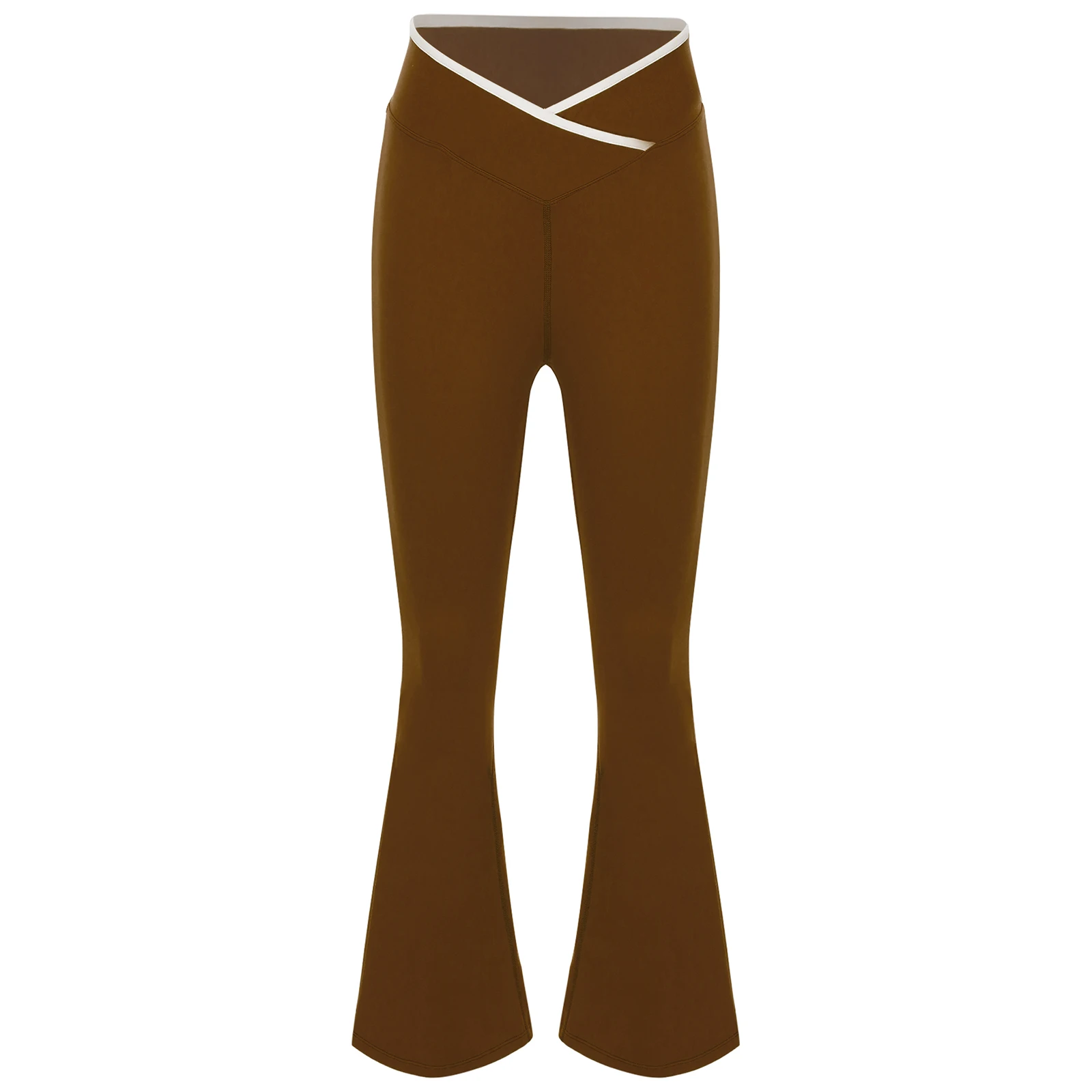 Women Stretchy Yoga Workout Flared Pants V-Front Elastic Waistband Sides Split Bell-Bottom Leggings for Workout Fitness Sports
