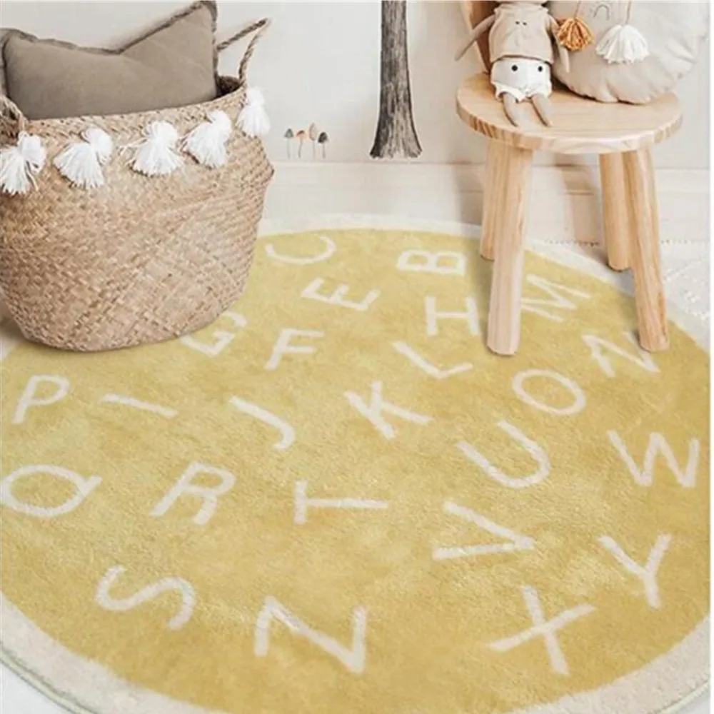 Nordic Round Carpet Letter Print Home Soft Rug Thick Bedroom Carpet Modern Lamb Velvet Study Room Sofa Mat Coffee Kids Room Rugs