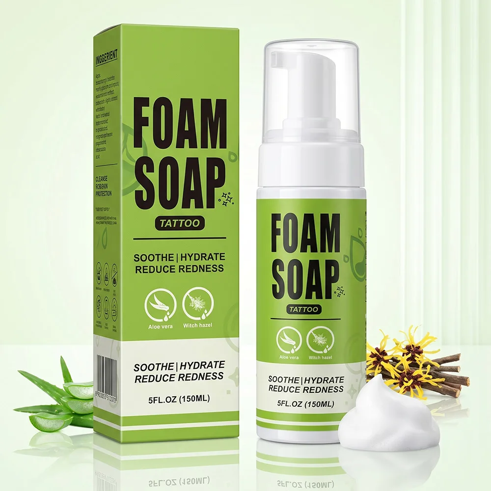 Jabón en Espuma para el Cuidado Posterior del Tatuaje 150ml Limpiador Suave con Aloe Vera y Hamamelis Calma, Hidrata y Reduce el Enrojecimiento Sin Alcohol