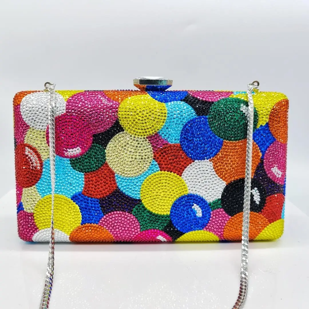

Rainbow Bubble Diamond Evening Bag Women's Clutch Handbag Rhinestone Embellied Hard ell Contrast Color Sli oulder Bag