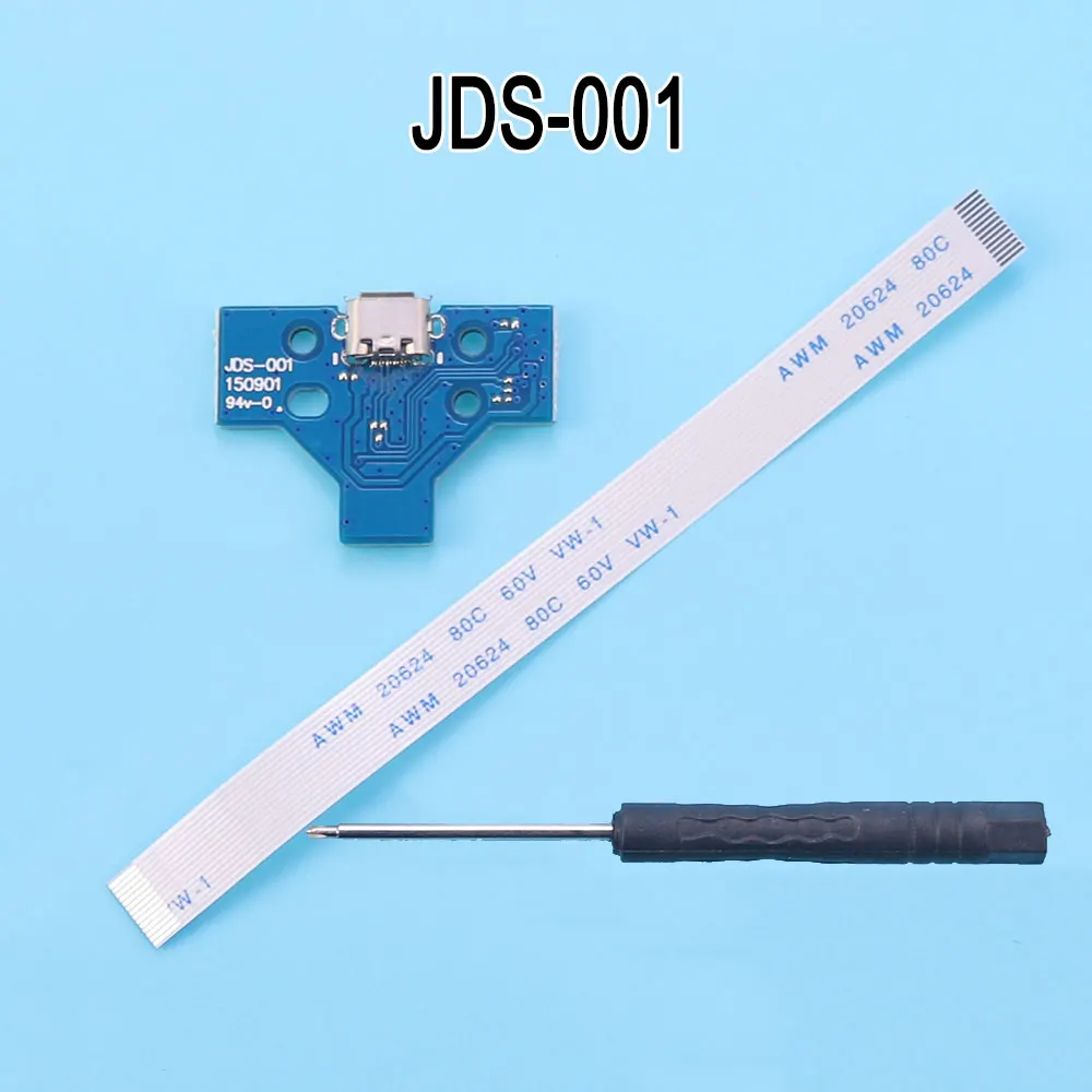 1 Set For PS4 Pro Slim Controller Charging Socket Port Circuit Board with 12 14 Pin Power Flex Ribbon Cable and Screwdriver