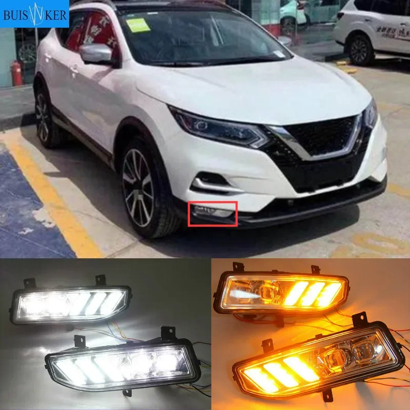 

2PCS LED Daytime Running Light For Nissan Qashqai 2019 2020 Dynamic Turn Yellow Signal Car DRL 12V LED Fog Lamp