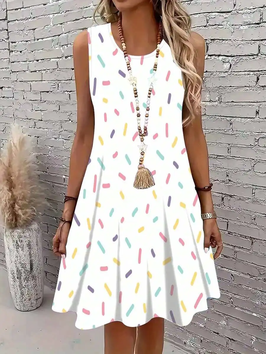 

Colorful Sprinkle Print Sleeveless Mini Dress Women Casual Summer Beach Vacation Outfit