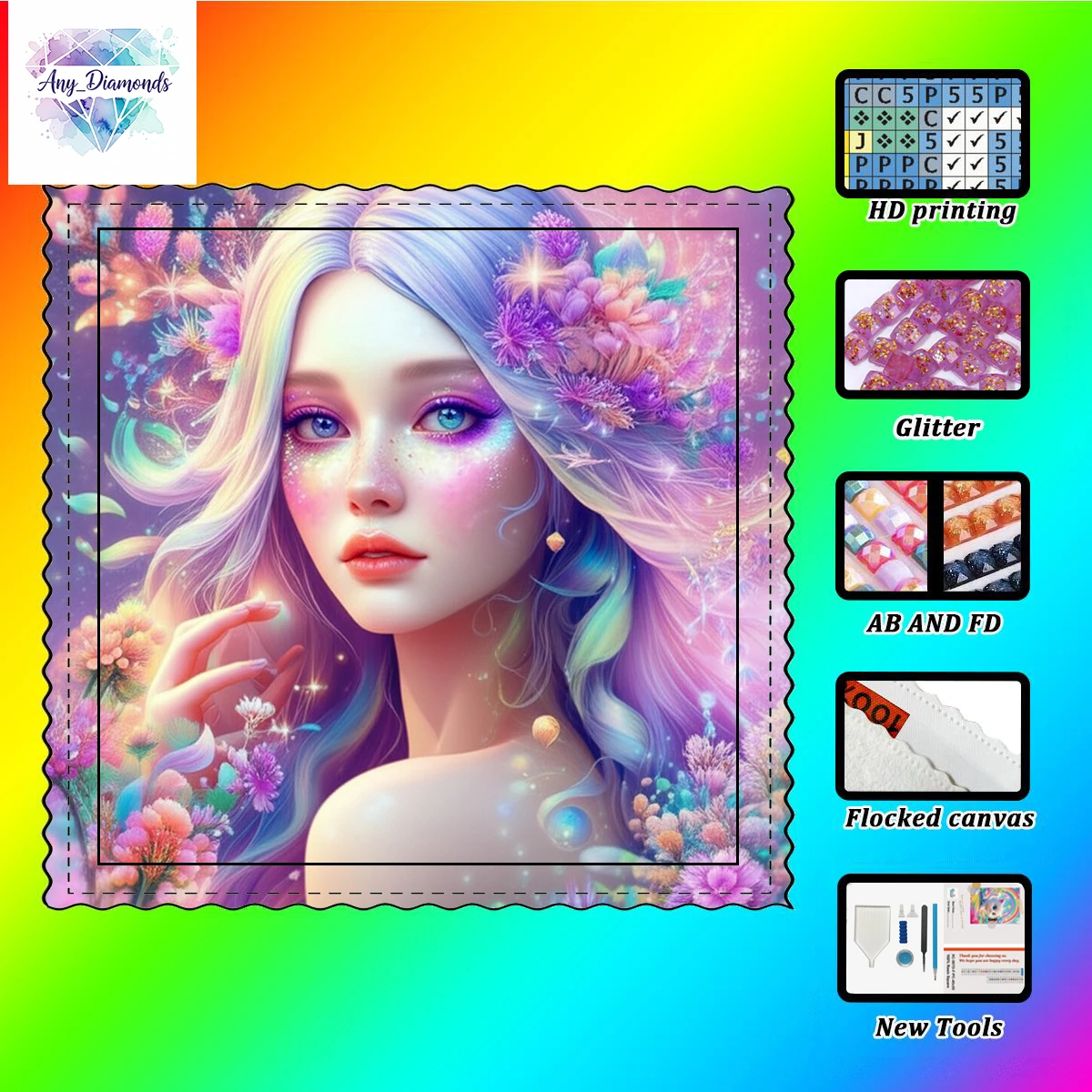 

【ANY_ Diamond Art】 A beautiful girl Crystal AB Rhinestone FD Rhinestone Perfect Resin Diamond