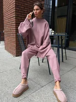 Wolfeel Autumn Winter Women's New Turtleneck Knit Sweater Skinny Knit Pants Set Soft Oversized Ripped Hem Fashion Pullover - Image 4