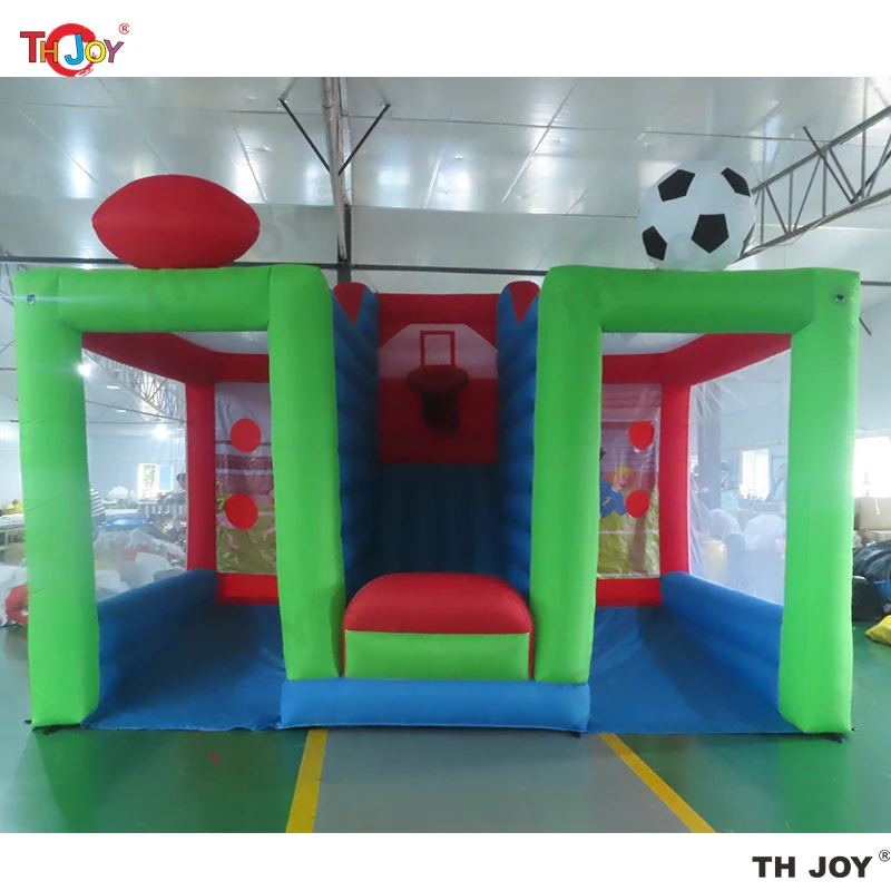 free air shipping,new design 5x3m giant party rental 3 in1 basketball/rugby/soccer/football inflatable sports carnival games