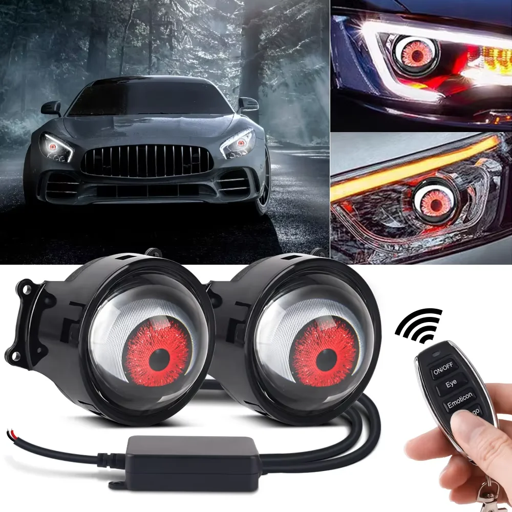 3-inch LED Car Dynamic Devil Eye 3D Lens 33 Mode Dynamic Pupils Remote Headlight Large Light Car Light Modification Eagle Eye