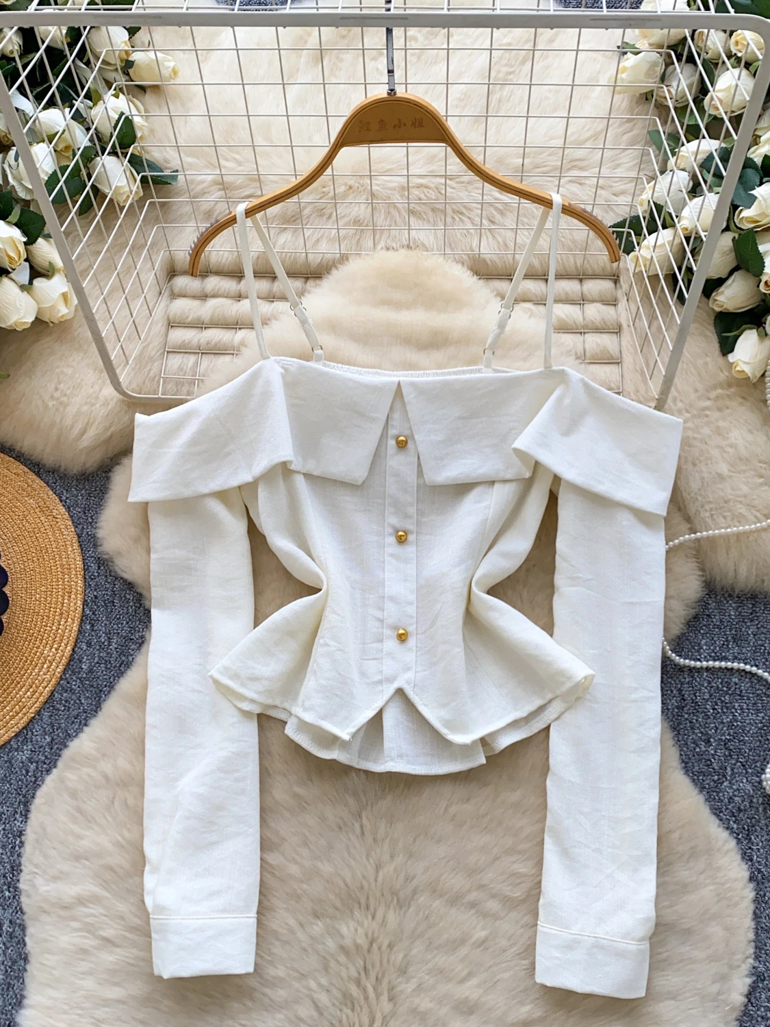 

Sweet Sli Slim Fit Top Breathable Polyester Fiber Long Sve Bal One oulder Design Comfortable Casual irt