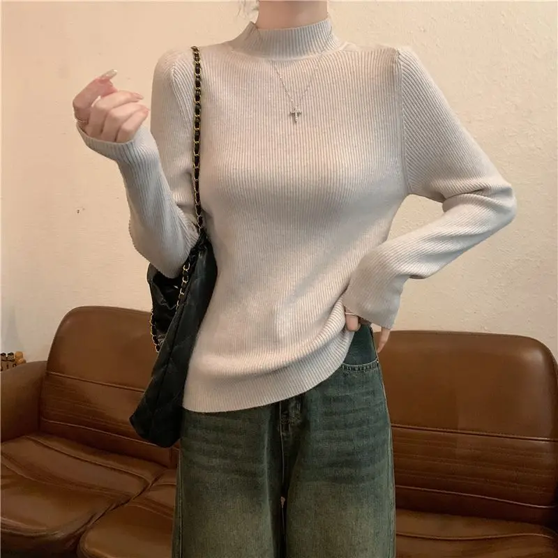 

Thickened Fleece Half-High Collar Knitted Sweater Slim Fit Casual Style Inner Wear Base Layer Fashionable Spring Autumn Winter