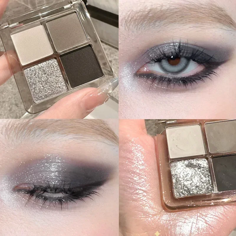 4Colors Smoky Black Eye Shadow Palette Lasting Waterproof Shimmer Pearl Nude Earth Eyeshadow Korean Eye Makeup Pigment Cosmetic