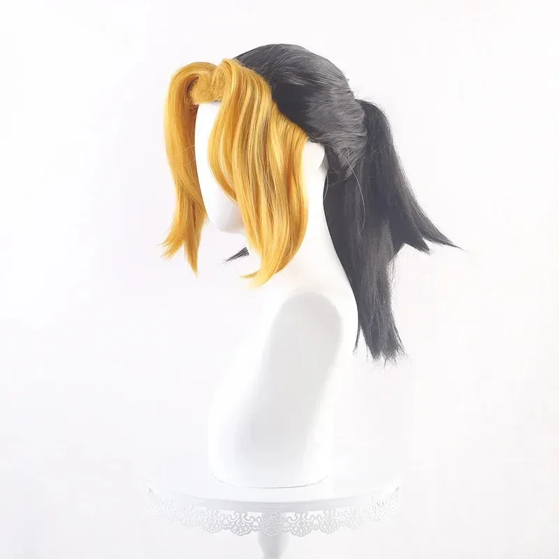 

wiwiwi 123Demon Slayer Makio Cosplay Black Yellow Synthetic Short Curly Anime Coser Cute Girl High Quality Wig Daily Par